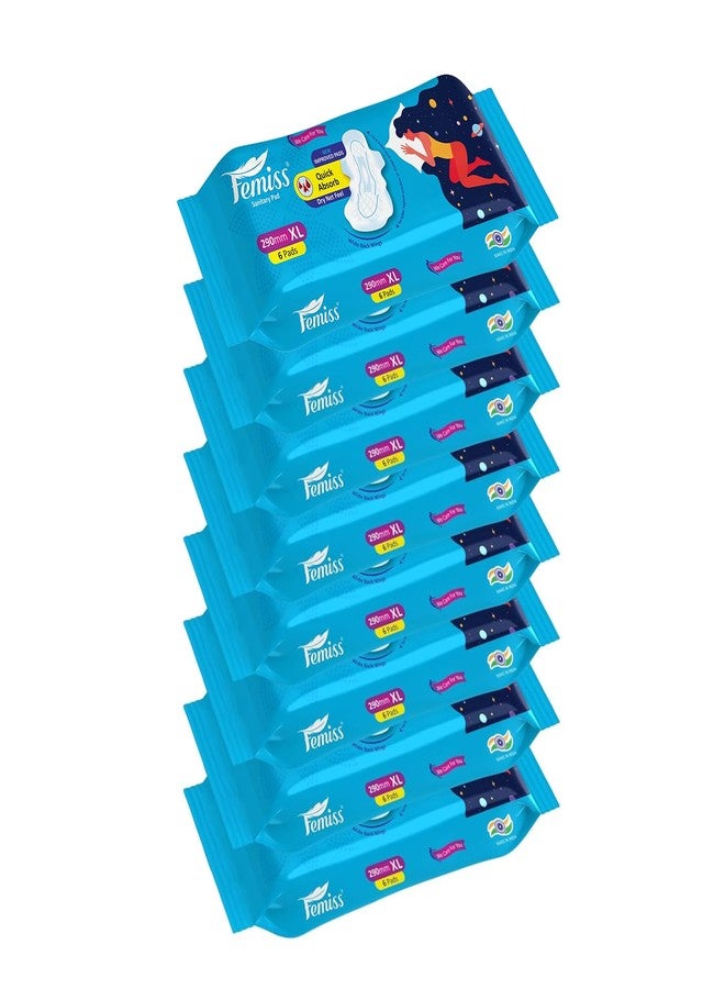 Femiss Soft & Rash Free Sanitary Pads for Women and Girls (48 Count)|Quick Absorption|Heavy Flow |Leakage-Proof|XL-Size, 290 MM, 6 Pads Each, Pack of 8) - Image 1